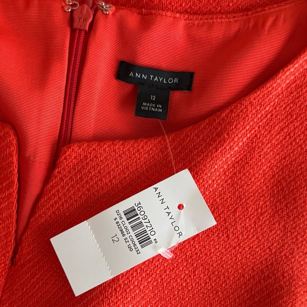 Ann Taylor Tweed Sheath Dress Sleeveless Orange Classic Work Career 12 NWT - Picture 12 of 13